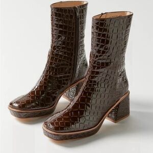 UO Brown Croc-Embossed Boots